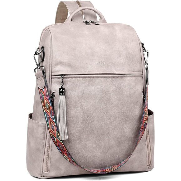 Women's Dark Gray Retro Style Backpack Designer 15.6 inch PU Leather Laptop Bag - Picture 6 of 10